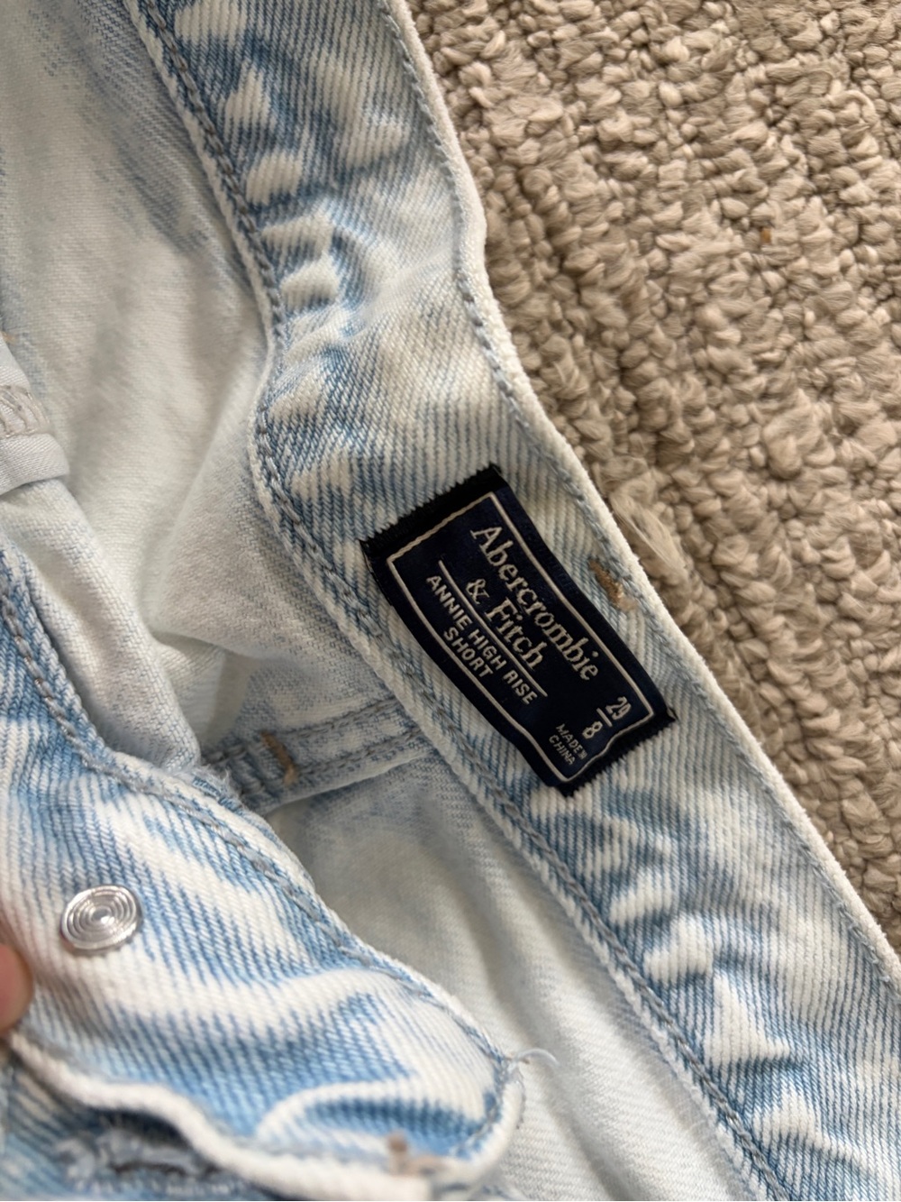 Abercrombie & Fitch Light Blue Distressed High-Rise Denim Shorts - Picture 3 of 3